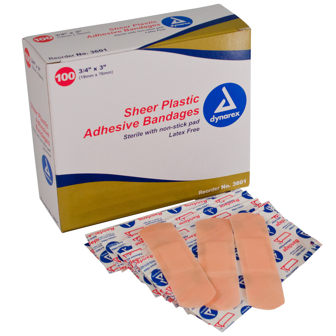 Dynarex #3601 Sheer Plastic Adhesive Bandage, 3/4″ x 3″ 100 per box - fhmedicalservices