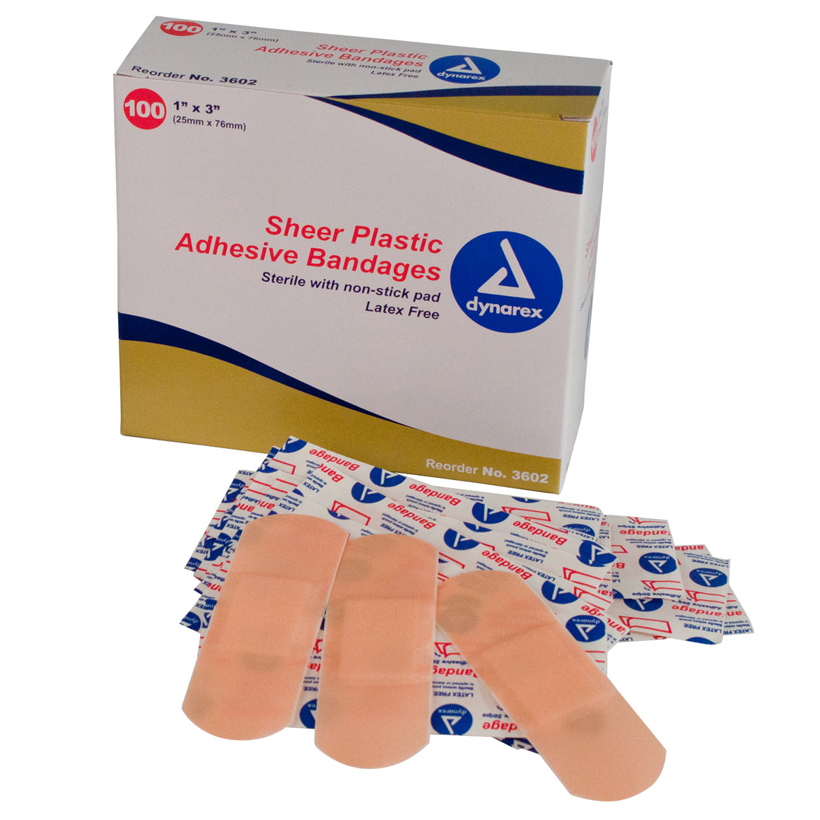 Dynarex #3602 Sheer Plastic Adhesive Bandage, 1″ x 3″ 100 per box - fhmedicalservices