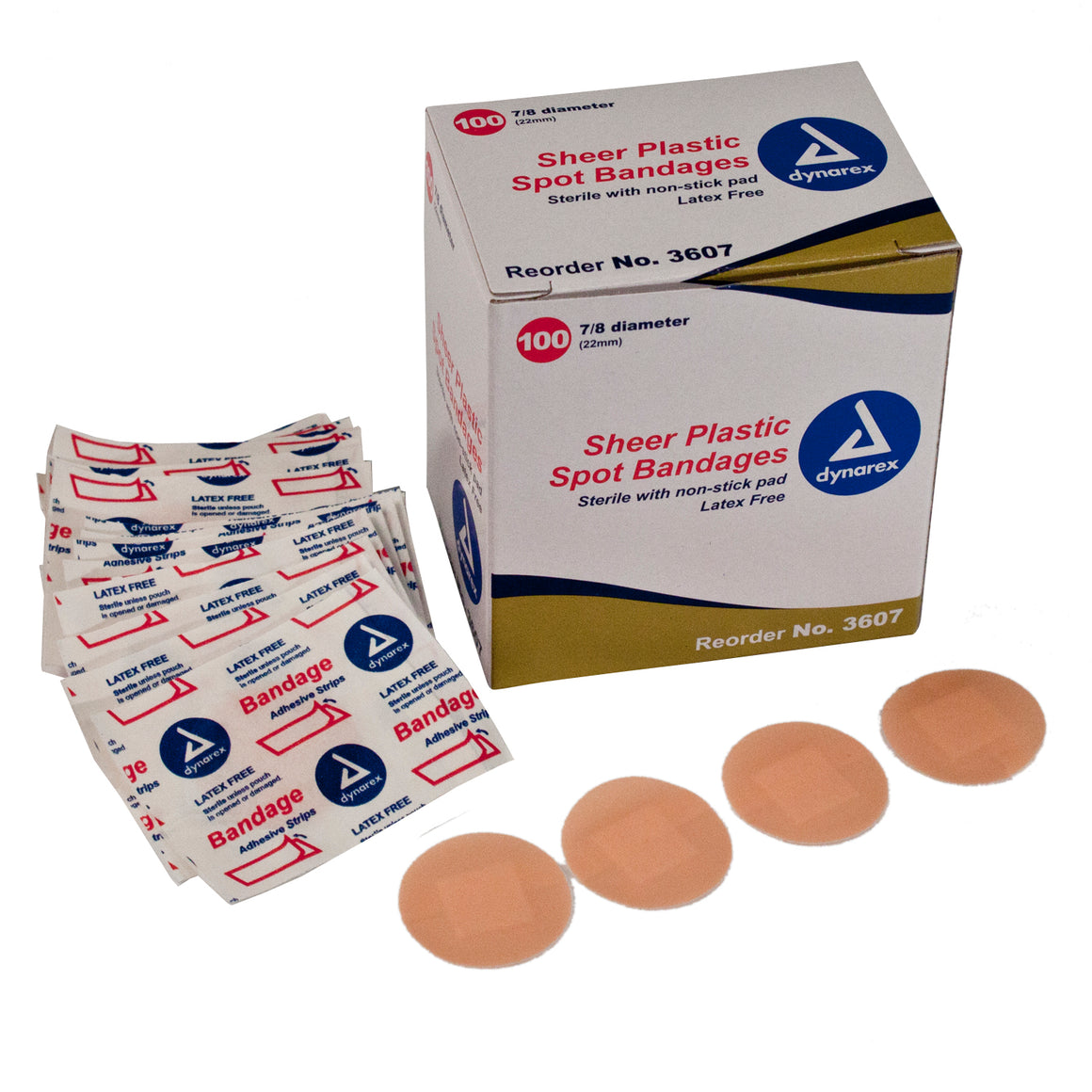 Dynarex #3607 Sheer Plastic Dot Bandage, 7/8″ 100 per box - fhmedicalservices
