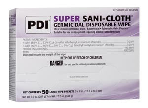 PDI-H04082 / Professional Disposables, Intl. - Germicidal Disposable Wipe, Large, Individual, Boxed, 5" x 8", 50/bx,